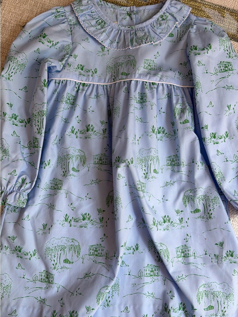 The Beaufort Bonnet Company Light Blue Dress with Green Scenic Print